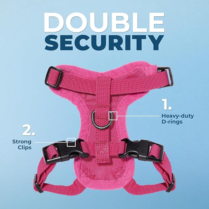 Voyager Escape-Proof Step-in Lock Cat Harness & 5ft Neoprene-Handle Leash Set All-Weather Mesh with Reflective Stitching for Small to Large Cats by Best Pet Supplies, Fuchsia, XXS