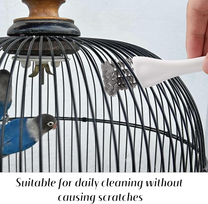3pcs Bird Cage Brush Cleaner, Stainless Steel Bird Cleaning Brush Durable Droppings Removal Tool for Pet Parrot Fowl Cage Remover Cleaning Accessory
