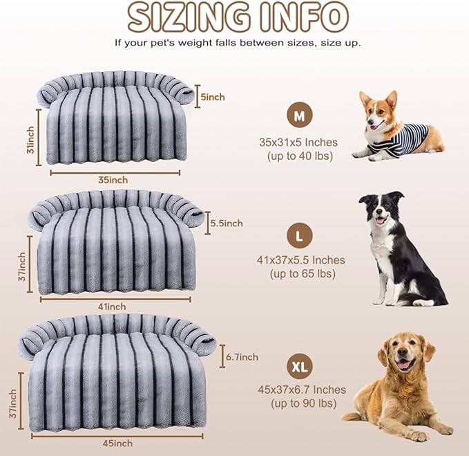 Large Dog Couch Bed, Fluffy Washable Couch Protector for Dogs with Removable Cover, Non-Slip Dog Sofa Bed, 35x31 Inch, Grey