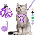 Cat Harness and Leash Set, Soft and Breathable Vest with Reflective Strip, Escape Proof Kitten Harness, Easy to Wear for Cats Walking and Traveling (Purple, S)