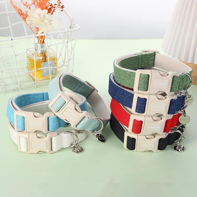 DOGWONG Cotton Hemp Dog Collar, Heavy-Duty Blue Dog Collar Adjustable Soft Natural Fabric Cute Wedding Puppy Necklace for Small Medium Large Dogs