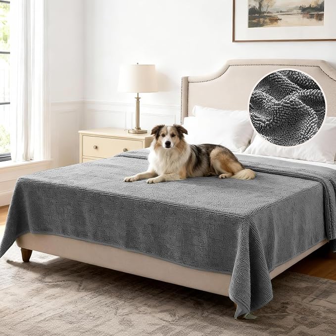 H.VERSAILTEX Non Slip Pet Couch Cover Chenille Dog Bed Protector Thick Soft Sofa Slipcover Pet Friendly Washable Couch Cushion Covers for Pets (52" x 82", Gray)