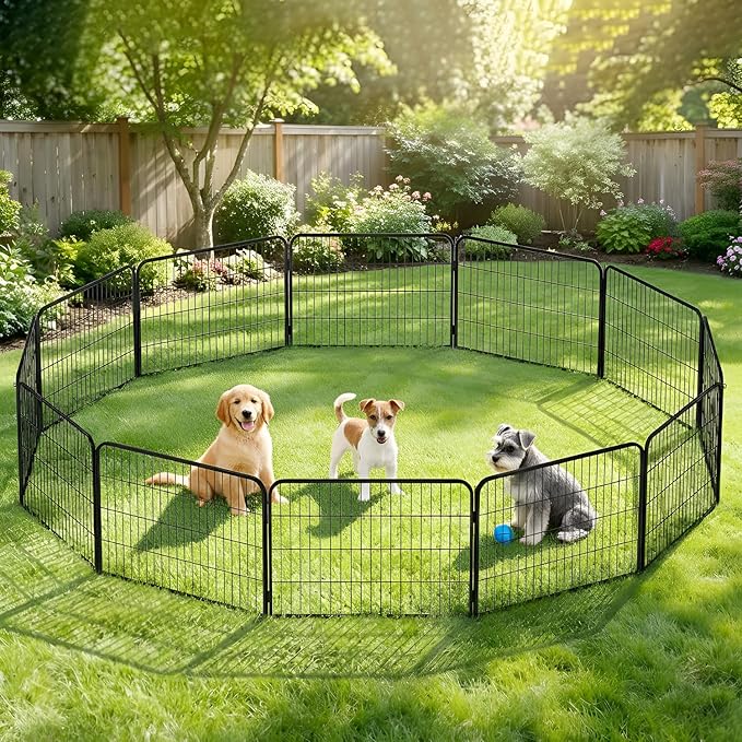 BestPet Dog Playpen 24 Inch 12 Panels Heavy Duty Metal Pet Exercise Pen Without Door Indoor Outdoor Fence Panels Anti-Skid Expandable Design
