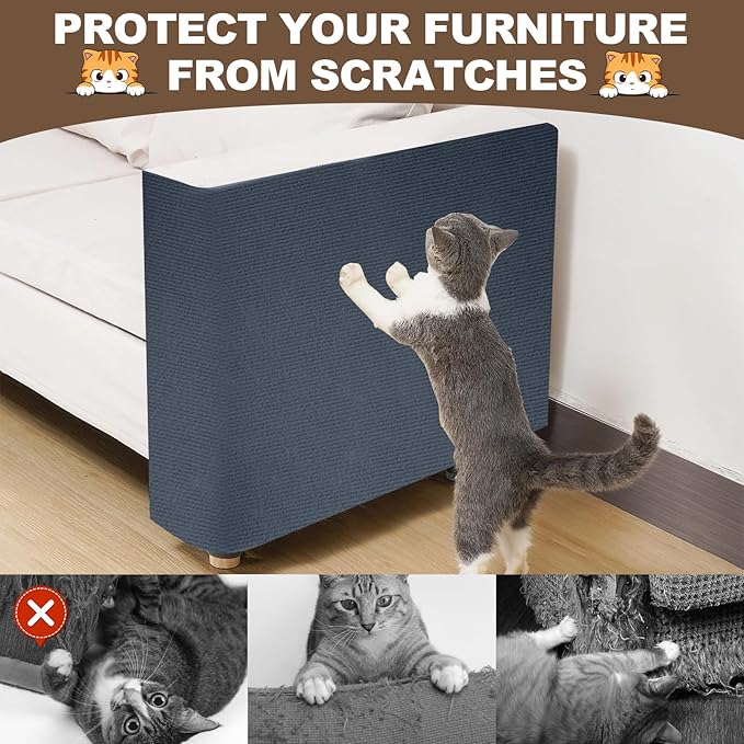 Cat Scratch Furniture Protector, 78.7"x15.8" Cat Scratching Mat, Trimmable Self-Adhesive Cats Claws Scratch Pads, DIY Carpet Mat Replacement for Cats Tree, Cats Wall Shelves, Grey