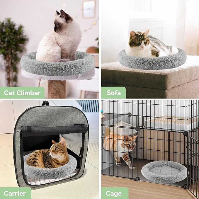 LESYPET Cat Bed for Indoor Cats, Small Pet Bed Curl Sleep Cushion with Raised Pillow Around, Non-Slip Bottom Washable Pet Beds Mat for Small Pets Rabbit Hamsters, Round Diameter 11.8"