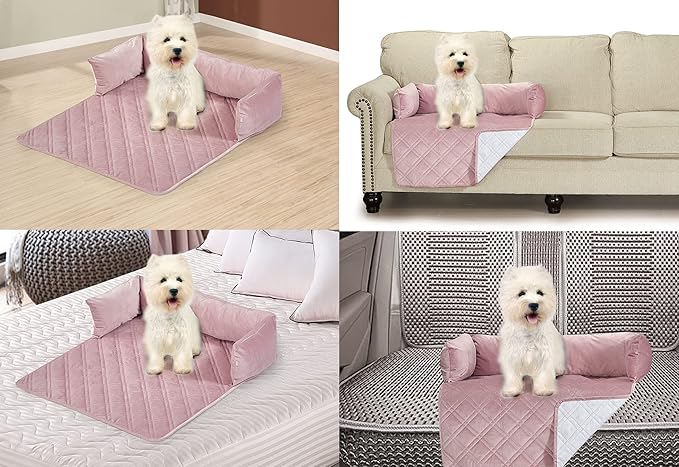 Brilliant Sunshine Premium Calming Dog Bed Mat, Silky Velvet, Removable Washable Cover, Cushion Protector and Couch Covers for Dogs, Pets, Cats, Medium, Silver Pink