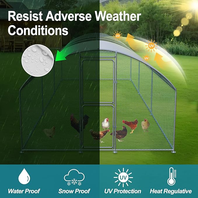 Large Chicken Coop, Chicken Coops for 30 Chickens, Chicken Runs for Yard with Water Poof & UV Resistance Cover, Dome Roof Chicken Coop Run with Double Lockable Doors for Outdoor Backyard