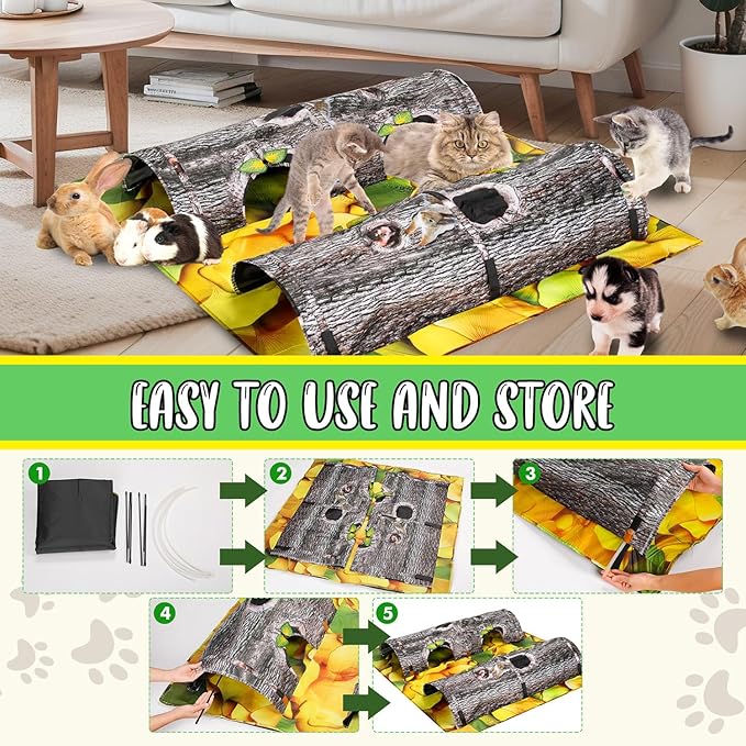 Pet Activity Tunnels - Interactive Tree Trunk Cat Play Tunnel Tube center with Peek Holes, Pets Puzzle Hunt Chase Training Center for Kitten, Ferret,Hedge,Rabbits,Small Animals