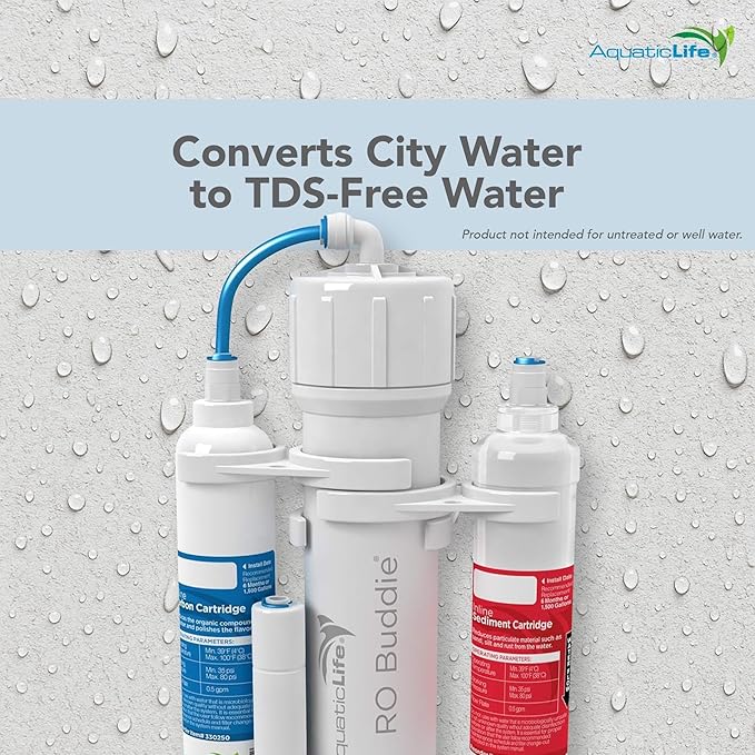 Aquatic Life RO Buddie 3-Stage Reverse Osmosis Aquarium Water Filter System RO Filtration Unit for Fish Tank, Fountains, and More, 100 GPD