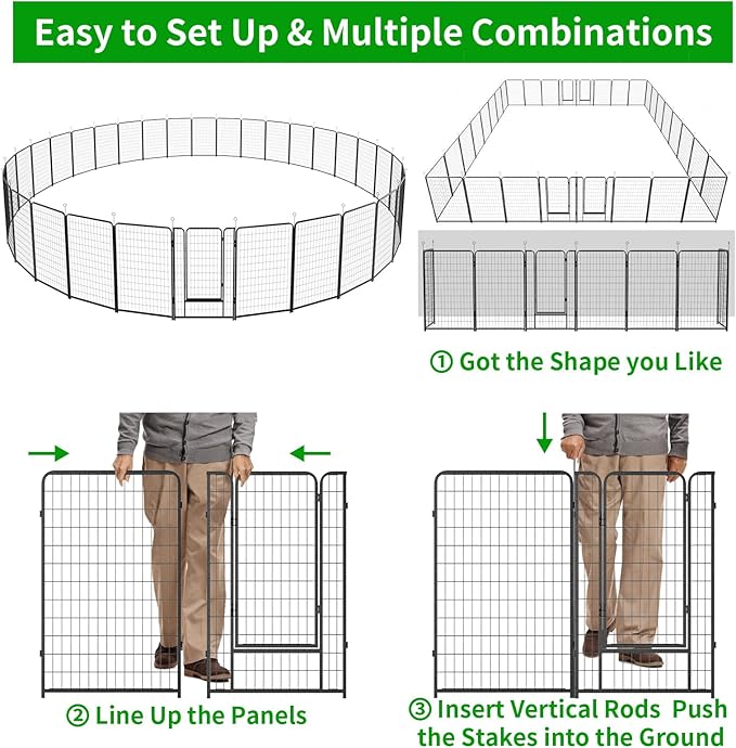 Dog Playpen Outdoor Extra Wide 32 Piece Panels Heavy Duty Dog Fence 50" Height Anti-Rust with Doors Portable for RV Camping Yard, Total 84FT, 561 Sq.ft, Snowy Black