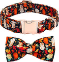 Fall Dog Collar, Leaf Pumpkin Print Adjustable Pet Collar Cute Cotton Soft Collars with Bow Tie Metal Buckle Holiday Puppy Collars Boy&Girl Gift for X-Small Dogs