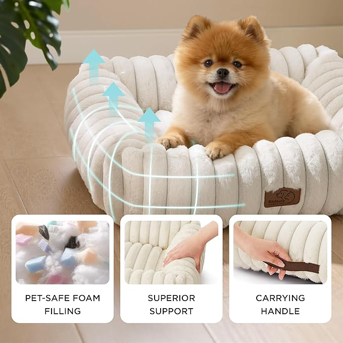Bedsure ComfyFleece™ Cute Dog Bed for Small Dogs & Cats - Washable Furry Cat Beds, Rectangle Orthopedic Corduroy Fleece Puppy Beds with Removable Zipper Cover, 20x19x6inches, Cream