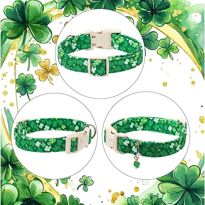 St. Patrick's Day Dog Collar for Small Dogs - Bold Green Lucky Clover Dog Collars, Cute Irish Party Shamrock Puppy Collar, Lightweight Adjustable St. Patricks Day Pet Collars S