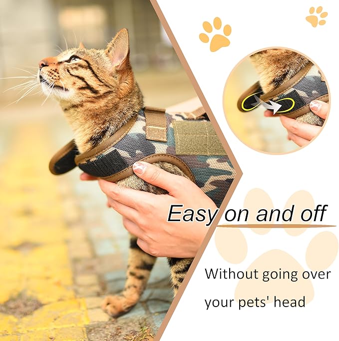 Tactical Cat Harness and Leash for Walking Escape Proof Breathable Mesh Fabric, Green Jungle Camo, Medium, Adjustable Cat Walking Jackets, Padded Stylish Cat Vest