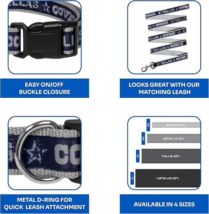 NFL PET Dallas Cowboys Dog Collar, Small Football Team Collar for Dogs & Cats - Shiny & Colorful, Licensed by The NFL