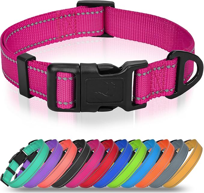 Joytale Large Dog Collar, Reflective and Adjustable Nylon Pet Collar with Quick-Release Buckle for Large Dogs, Hotpink, L