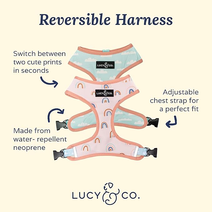 Lucy & Co. in The Clouds, Cute Reversible Dog Harness Walking Halter - Best Designer Pet Harnesses for Medium Dogs - Padded Adjustable Vest for Easy Walking (X-Large)