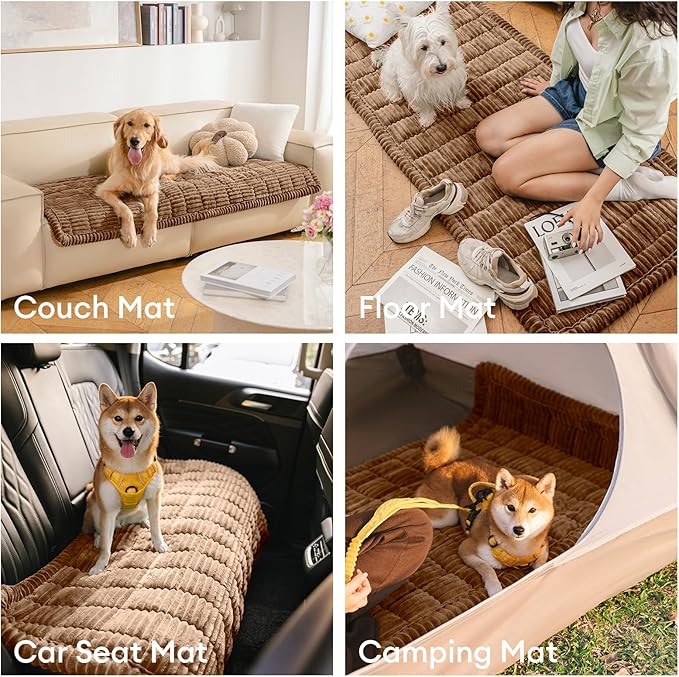 FUNNY FUZZY Pet Couch Covers for Sofa, Washable Dog Couch Cover Protector for Dogs, Flannel Couch Covers for Dogs Pet Friendly Pets Mat Bed (Brown, 19.7"x19.7")