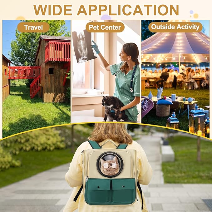 Pet Backpack Carrier, Portable and Ventilated, Oxford Cloth, Dogs Cats and Small Animals Travel Bag 12.99", (Dark Green, 1 Pcs), Intended for Hiking/Camping/Traveling