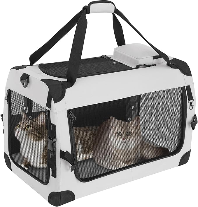 Extra Large Cat Carrier for 2 Cats, Portable Soft-Sided Pet Carrier for Small Dogs, Puppies & Rabbits, Collapsible Travel Carrier with Removable Cozy Pad & Storage Pockets, 24"×16"×16"