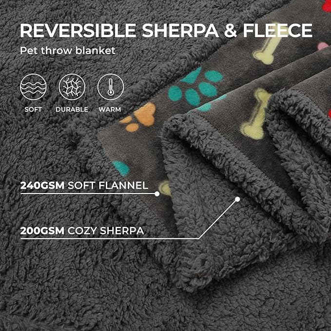 Luciphia Waterproof Pet Blankets for Couch Sofa Bed Cover Cat Liquid Pee Proof Washable Soft Fluffy Large Dog Blanket Reversible Furniture Protection Puppy Grey Bone Thicken Queen（90" x 82"）