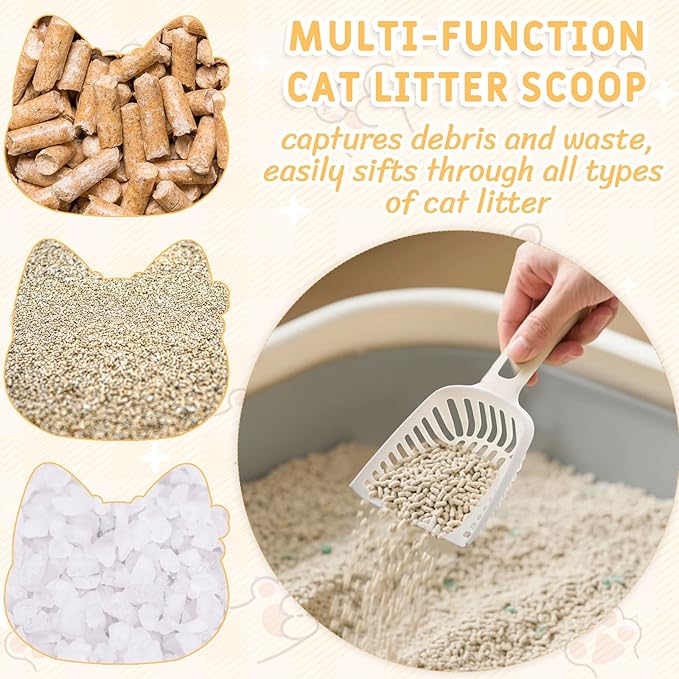 24 Pieces Litter Scoop Bulk for Cats Plastic Pet Kitty Litter Scooper Durable Deep Shovel for Pet Stores Veterinary Clinic, Long Handle White