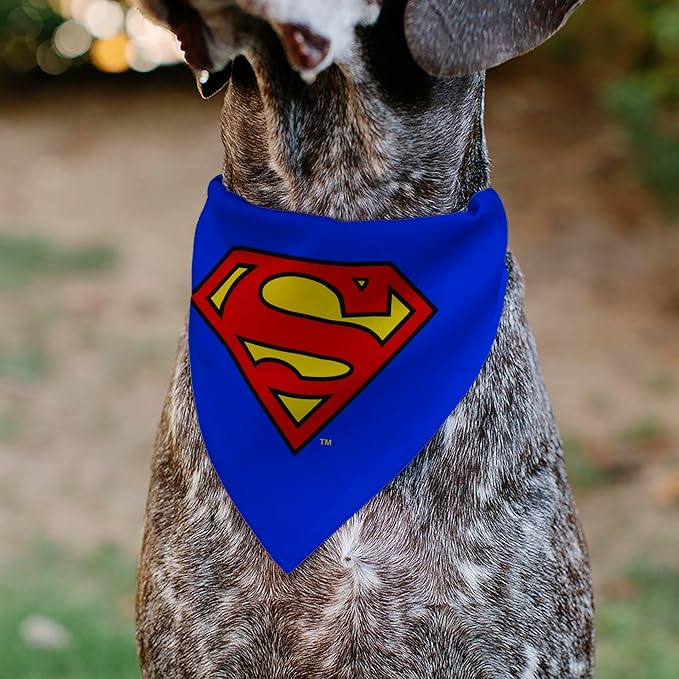DC Comics Pet Bandana Superman Shield Logo Blue Red Yellow Slip On Collar Bandana Only