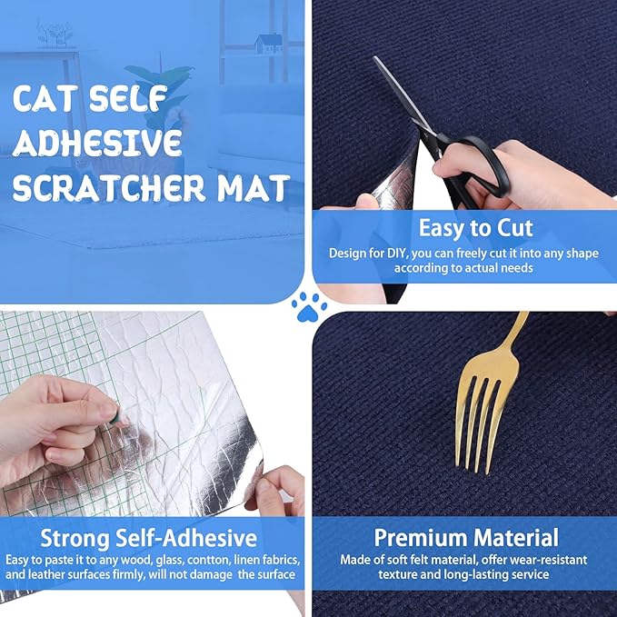 Climbing Cat Scratcher Mat Trimmable Cat Scratching Post Carpet Self Adhesive Carpet Mat Pad Replacement for Cat Tree Shelves Post Couch Wall Furniture Steps DIY Protector (Dark Blue, 15.8’’x39.3’’)