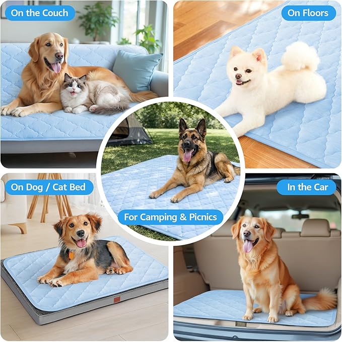 LOOBANI Dog Cooling Mat - Dog Cooling Pad Durable, Cool Blanket Machine Washable, Large Pet Cool Mat for Outdoor, Indoor (Blue, 28"x48")