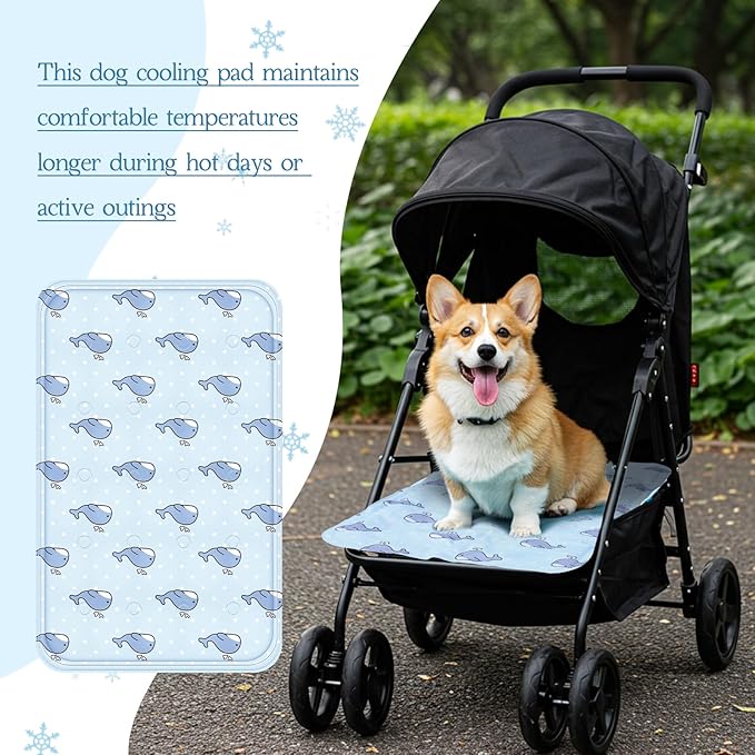 Nuanchu Dog Stroller Cooling Mat Waterproof Outdoor Pet Cooling Mat Washable Summer Cat Sleeping Blanket for Pet Stroller (11.81 x 19.69 Inches,Whale)