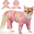 PUMYPOREITY Cat Hair Sticky Sweater, Stretchy 4-Leg Design for Fur Control, Recovery Suit - Breathable & Lightweight for Post-Surgery Protection, Cat Onsie Prevents Licking Wounds, Pink, 2XL
