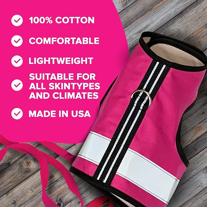 Kitty Holster Reflective Cat Harness – High-Visibility Cat Harness for Travel, Day and Night Walking - Soft Cotton Cat Accessories, Breathable, Secure & Washable, Made in USA - Flamingo Pink, S to M