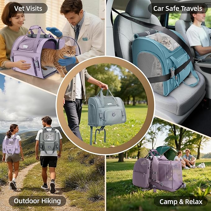 Lollimeow Expandable Cat Carrier Backpack for Large Cats - Airline Approved Pet Carrier Backpack for Small Dogs, Hiking & Travel, Waterproof with Breathable Mesh, 14lbs Capacity (Light Grey, Standard)
