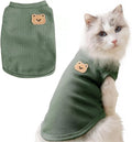 Waffle Knit Cat & Dog T Shirt for Small Dogs, Stretchable Puppy Shirt for Sphynx Cats & Small Breeds, Pet Clothes | Breathable Summer/Winter Apparel for Newborn(Green Medium)
