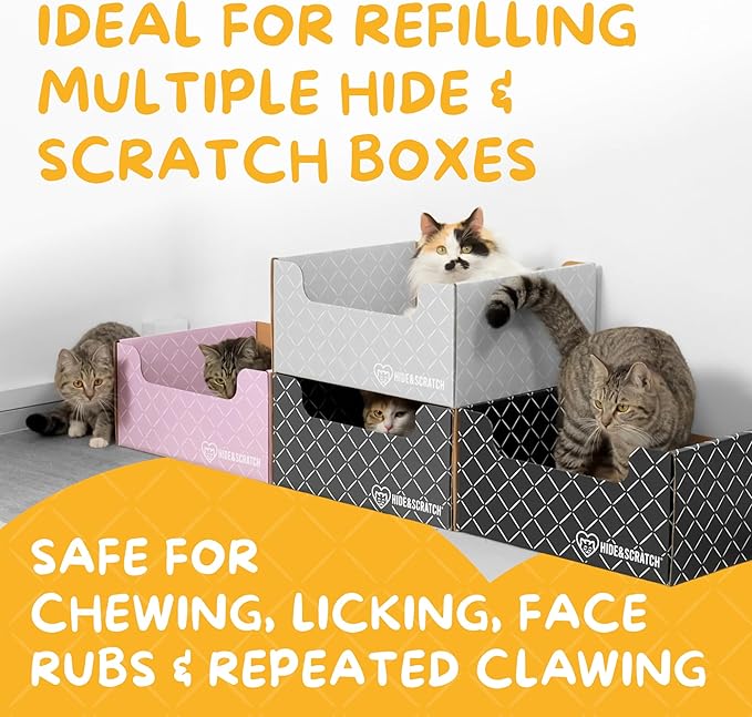 Hide & Scratch Cat Scratcher Pad – 4 Pack | Double-Sided Cardboard Refills for Our Scratching Box | Reversible Corrugated Board for Indoor Cats | Toy Mat for Kitten Claw Play & Furniture Protection