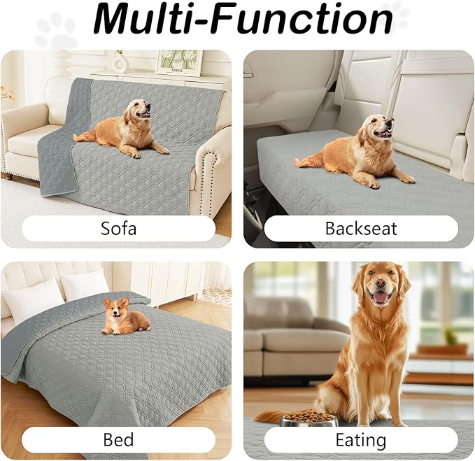hyha Waterproof Dog Bed Blanket, Soft Pet Blankets, Waterproof Couch Cover for Dogs, Reversible Sofa Covers Washable for Furniture (52x82 Inch, Grey/Dark Grey)