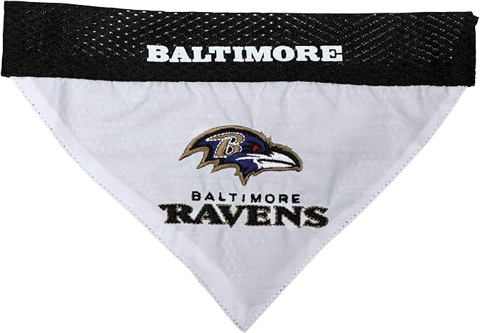 Pets First NFL DOG BANDANA - BALTIMORE RAVENS REVERSIBLE PET BANDANA. 2 Sided Sports Bandana with a PREMIUM Embroidery TEAM LOGO, Large/X-Large. - 2 Sizes & 32 NFL Teams available