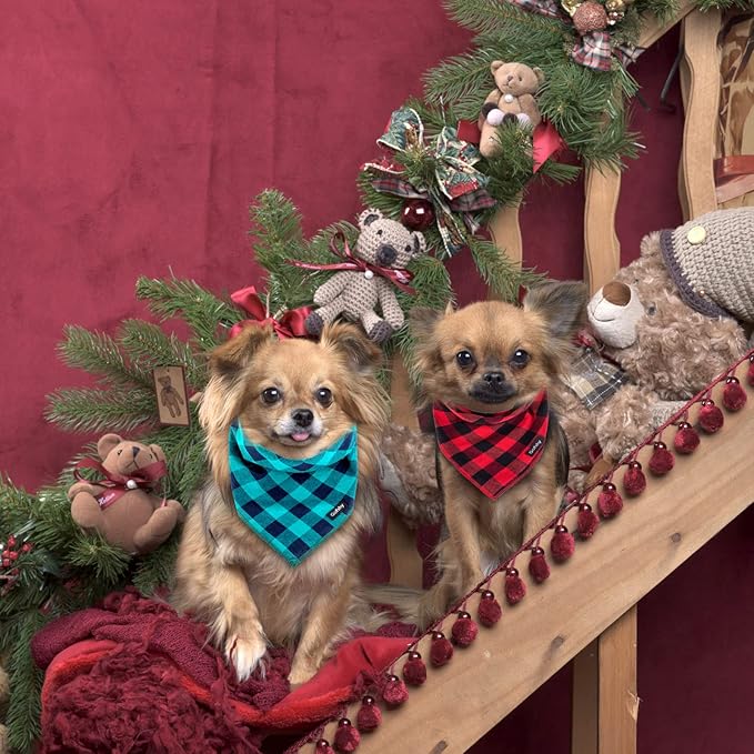 Buffalo Plaid Dog Bandanas Fall Christmas Classic 6PCS Dog Gifts Red Blue Green Orange Black Brown Scarf Adjustable Kerchief for Small Medium Large Cats Puppy