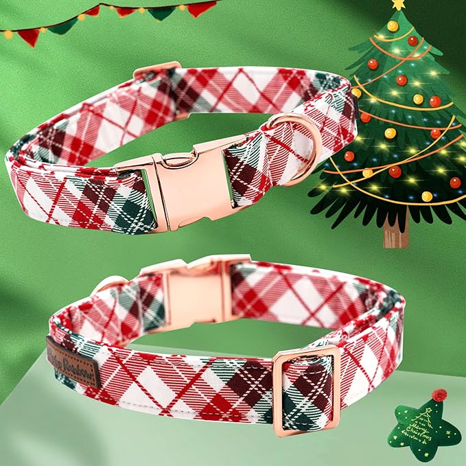 Dog Collar, Christmas Dog Collar Plaid Pet Collar Bow Holiday Bows Girl Boy Puppy Collar Adjustable Pet Collar for Medium Dogs