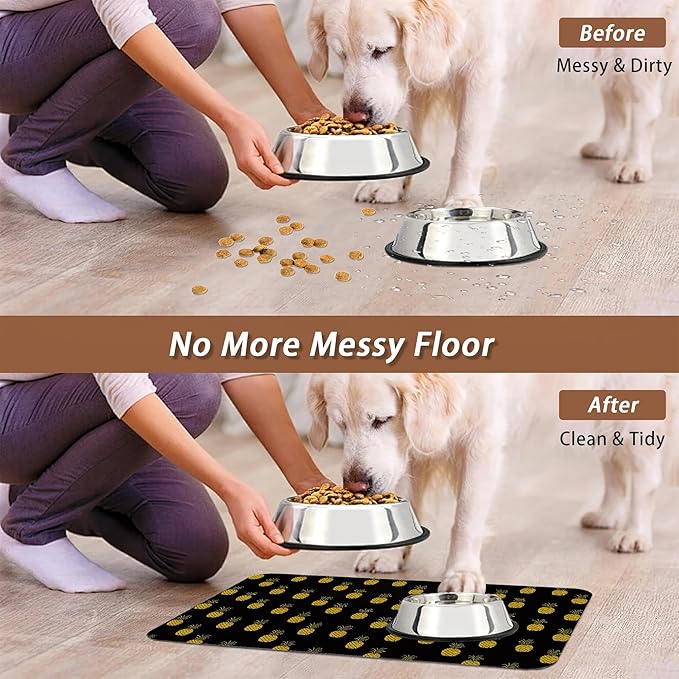 Dog Food Mat for Floors,Pineapple Tropical Absorbent Quick-Dry Pet Feeding Mat,Cat Dog Bowl Mats for Food and Water,Non-Slip Pet Accessories Supplies 16"x24"