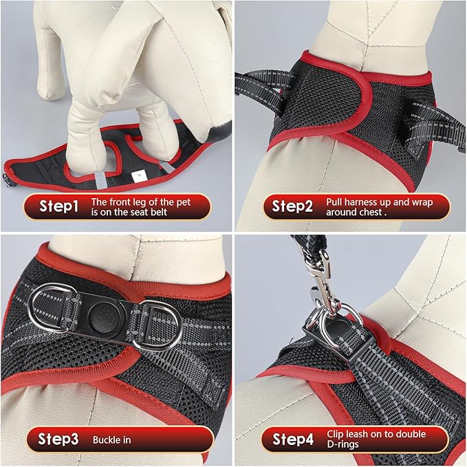 YIMEIS Dog Harness and Leash Set, No Pull Soft Mesh Pet Harness, Reflective Adjustable Puppy Vest for Small Medium Large Dogs, Cats (Black & red 01, X-Small (Pack of 1)