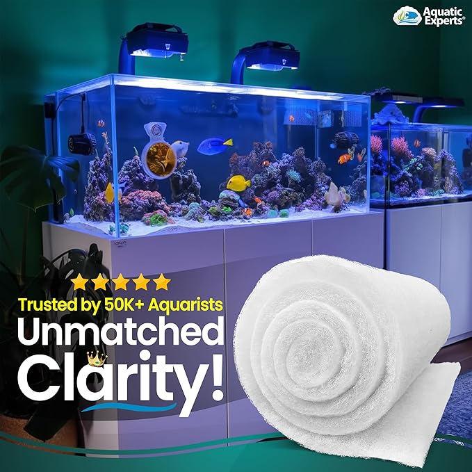 Aquatic Experts Aquarium Filter Floss for Fish Tank Filters - FilterFirst Aquarium Filter Pad - Media Roll for Crystal Clear Water, 3/4" - 1" Thick (18 Inch Wide, 12 Feet Long)