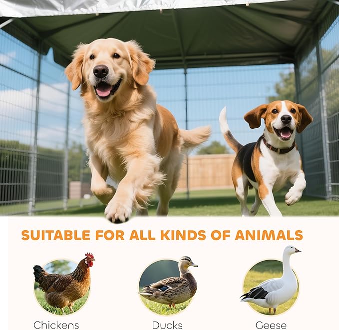 PawHut Outdoor Dog Kennel, Heavy Duty Dog Run Outdoor Fence with Waterproof Cover, Galvanized Chain Link, Secure Lock, for Large Breeds, Chickens, Ducks, 15' x 15' x 7.5'