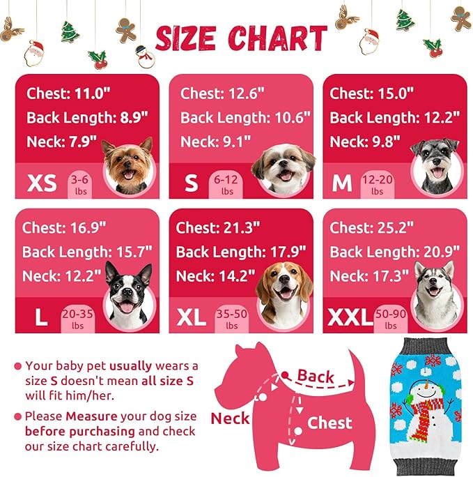 Pet Christmas Dog Sweaters Cute Animal Snowman Printed Puppy Xmas Costumes Winter Warm Turtleneck Jumpers Puppy Knitted Clothes Cat Outfits (XS, Blue Snowman)
