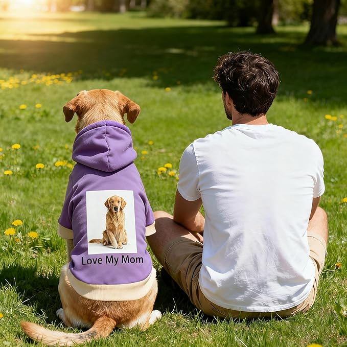 Custom Dog Hoodie, Personalized Sweatshirt with Photo Text Name Logo, Customized Hooded Sweater for Small Medium Large Dogs & Cats (Purple, X-Large)