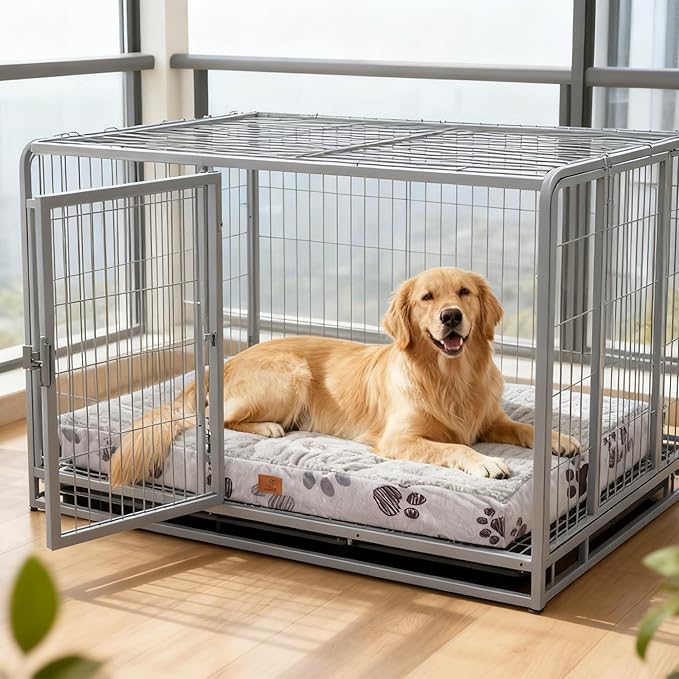 Waterproof Orthopedic Dog Bed for Extra Large Dogs 41x27x4 Inch - Egg Crate Foam Pet Crate Bed with Removable Washable Cover, Plush Top Anti-Slip Bed Mat, Chocolate