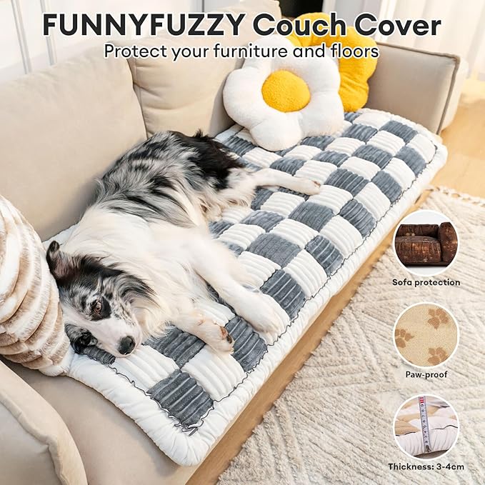 FUNNY FUZZY Pet Couch Covers for Sofa, Couch Covers for Dogs Washable Dog Couch Cover Protector Cream-Colored Furniture Sofa Covers for Dog Handmade Pure Cotton Pet Bed Mat (Grayish Blue, 27.6"×59.1")