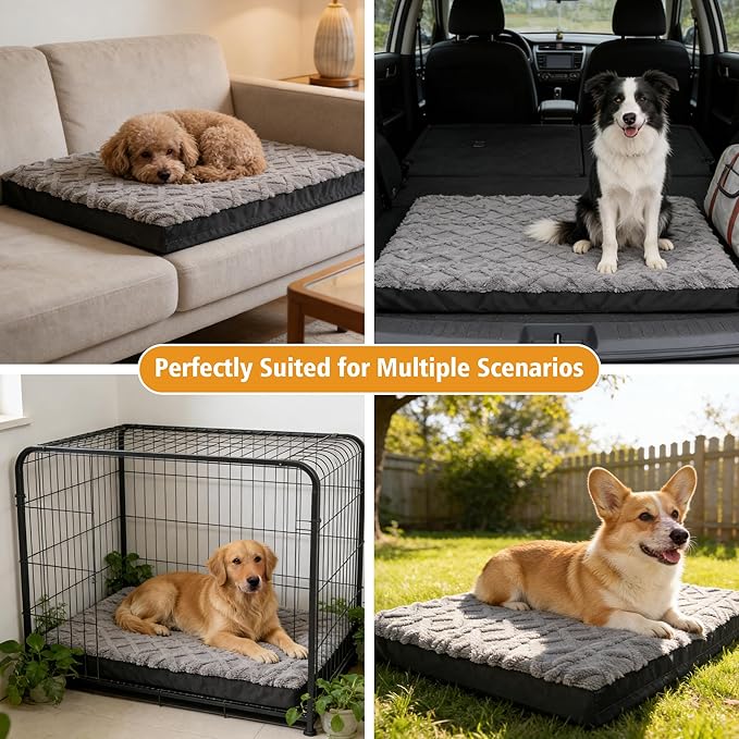 Orthopedic Dog Beds for Medium Dogs – Waterproof Plush Pet Mattress with Removable Washable Cover, Non-Slip Bottom, Memory Foam Dog Bed for Crate, 30x20 Inch, Grey