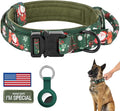 DAGANXI Christmas Tactical Dog Collar, Adjustable Military Training Nylon Dog Collar with Control Handle and Metal Buckle for Medium and Large Dogs, with Patches and Airtags Case (XL, Christmas green)