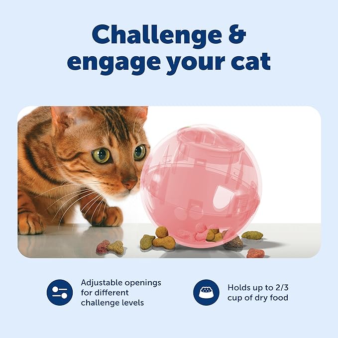 PetSafe SlimCat Interactive Feeder - Combines Play with Mealtime - Adjustable Portions - BPA-Free Plastic - Slow Feeder for Digestion - Lightweight, Dishwasher-Safe Toy - Pink
